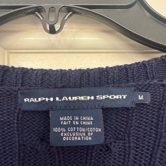 Ralph Lauren Dark Blue V-Neck Sweater with Pink Logo - Picture 3 of 3